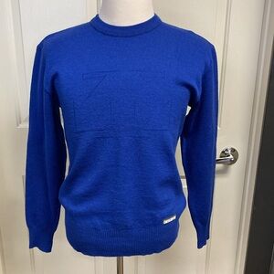 Descente Wool Crew Neck Blue Knit Sweater Size Large High Quality